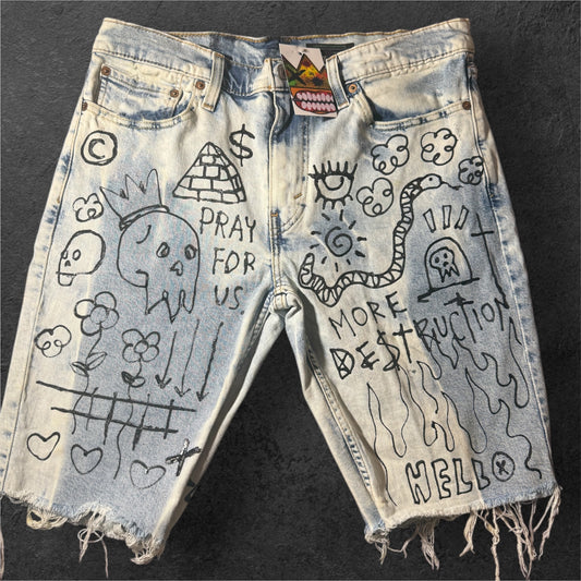 CUSTOM “PRAY FOR US” JEAN SHORTS